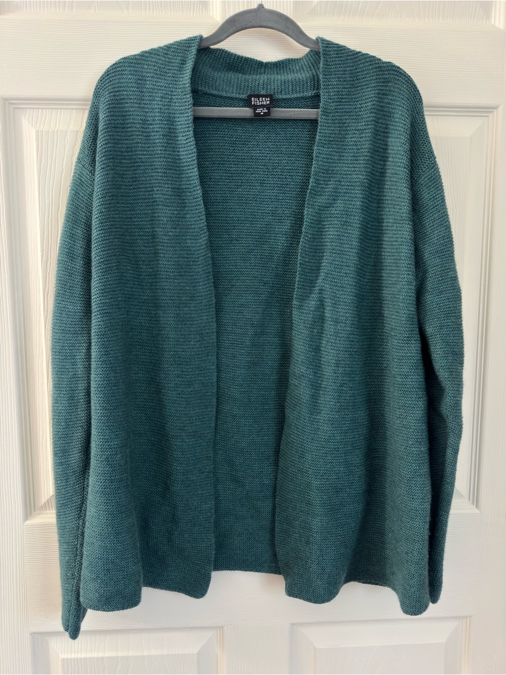 Eileen Fisher Teal 100% Merino Wool Open-Front Cardigan